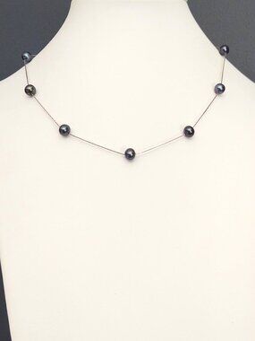 Delicate gray faux pearl necklace on sterling silver chain